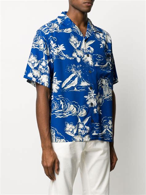 Prada Blue Aloha Hawaiian Print Shirt 